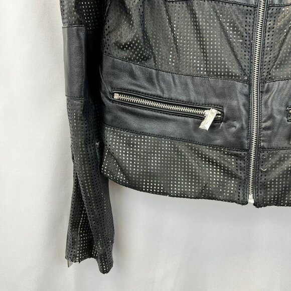 Vince Camuto Womens Black Tan Long Sleeve Full Zip Motorcycle Jacket Size Medium - Picture 4 of 9